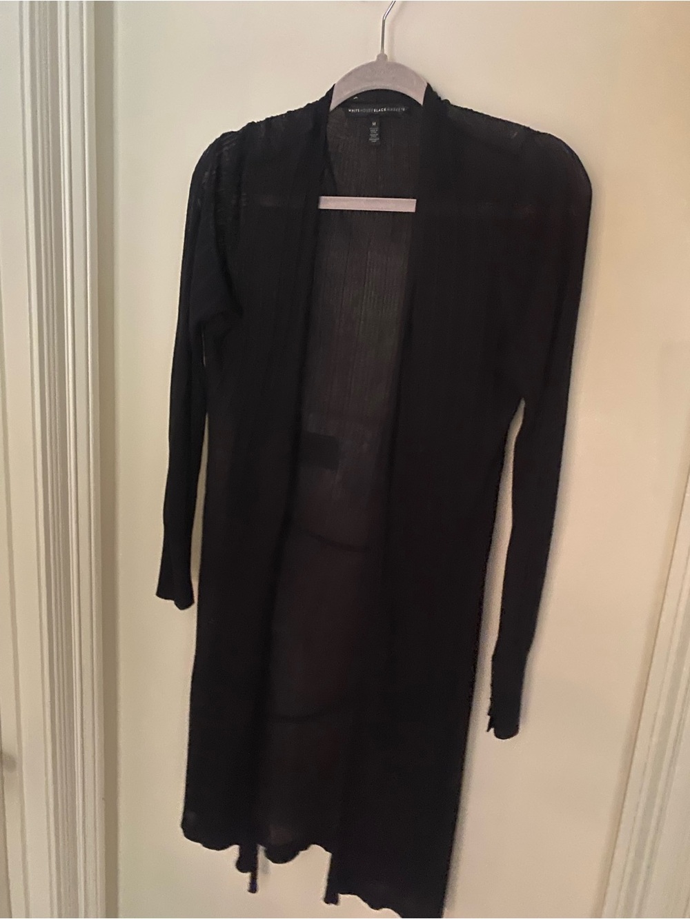 White House Black Market Black Open-Front Long Cardigan with Tie Belt